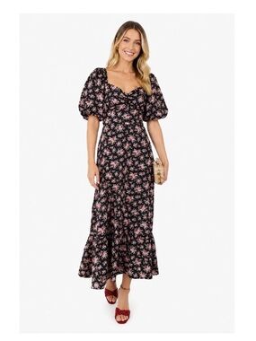 hyacinth house blue floral seaport midi dress Hyacinth House Blue & White Blooms Floral Posey Midi Dress Blue & White Blooms Floral / XXS